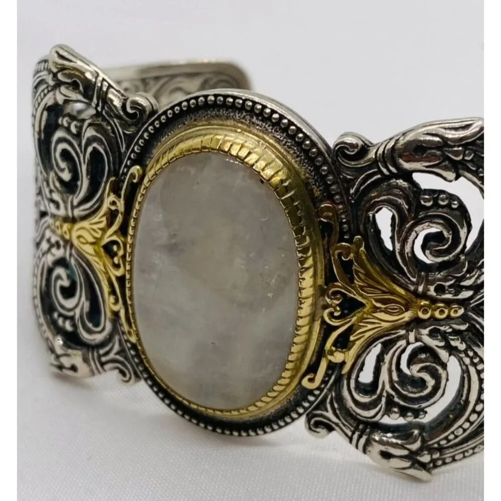 Konstantino Sterling Silver 925 18K 750 White Stone Cuff Bracelet 7.5" - Picture 8 of 10